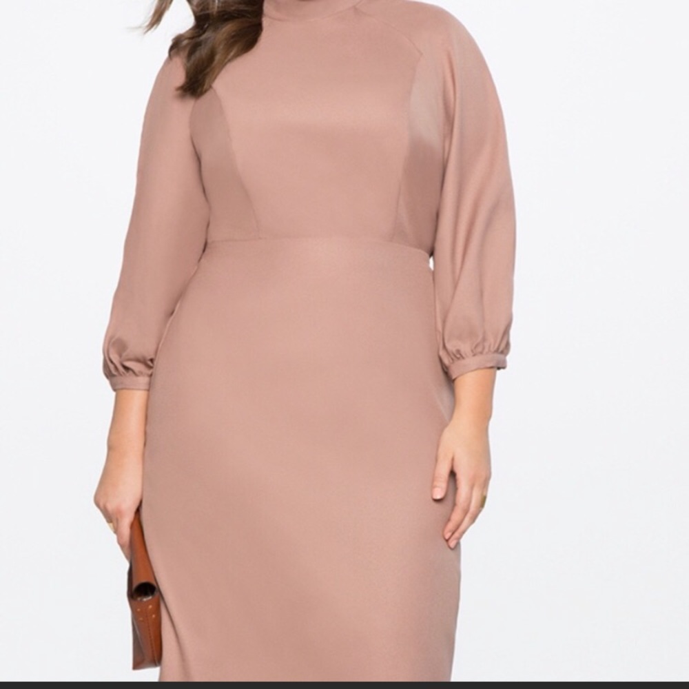 Modern & sleek tan 3/4 sleeve Eloquii dress NWT